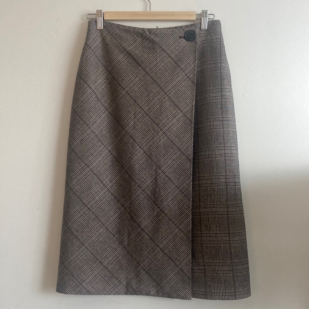 Massimo Dutti Brown Plaid Midi Skirt